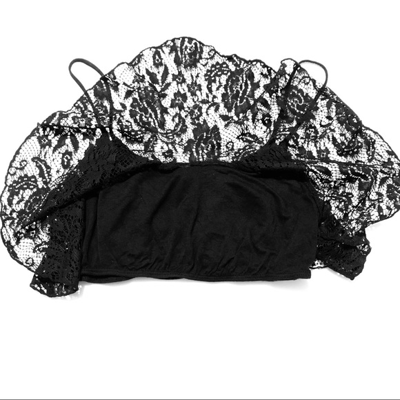 🦋Love Culture M Black Floral Lace Spaghetti Strap Crop Top🦋 - Picture 9 of 9